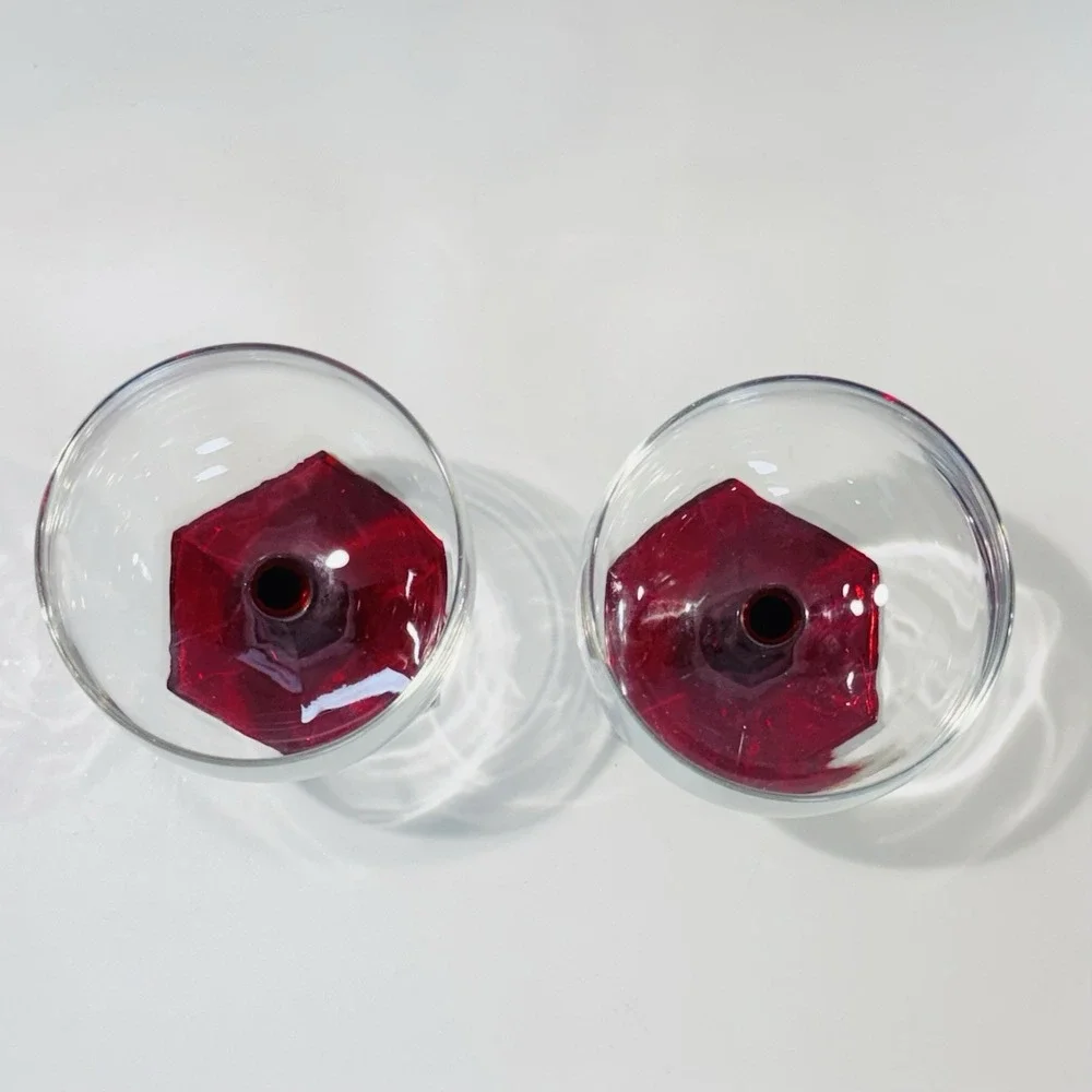 Vintage Ruby Red Pressed Glass Stemmed Wine Cocktail Glasses